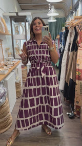 Wine Geometric Print Dress