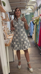 Navy Gingham & Embroidered Dress