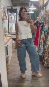 White Side Ties Eyelet Top