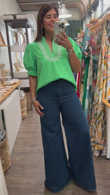 Green w/White Detail Top