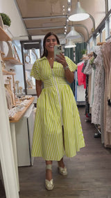Lime Stripes Smocked Waist Dress