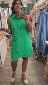 Green Embroidered Hem Dress