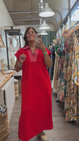 Red Neck Detail Dress