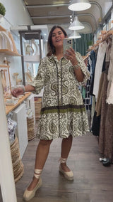 Olive Paisley Print Dress