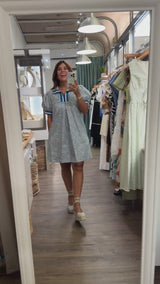 Blue Print Neck Detail Dress