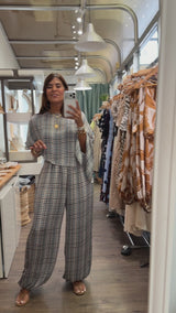 RE-STOCK Plaid Print Cape Style Top & Pants Set