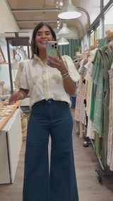 White & Beige Embroidered Top