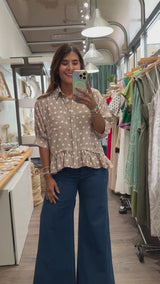 Sand Polka Dots Button Down Top