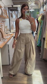 Beige Pleated Detail Pants