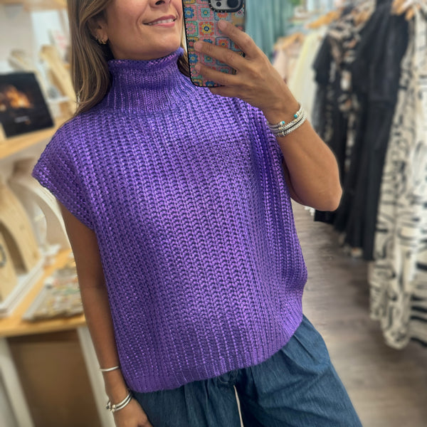 Purple Metallic Knitted Top - Peplum Clothing