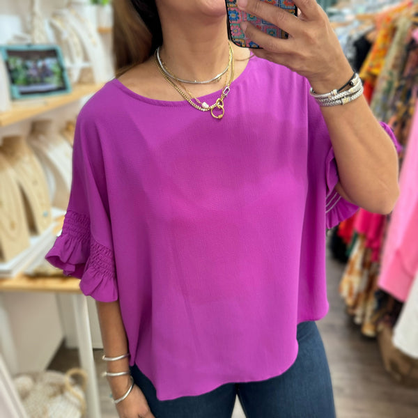 Purple Smocked Sleeves Top - Peplum Clothing