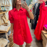 Red Button Down Dress - Peplum Clothing