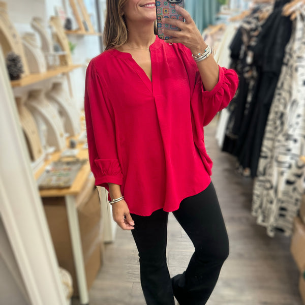 Red Dolman Sleeves Top - Peplum Clothing