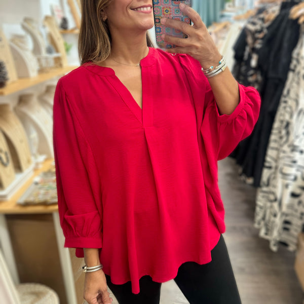 Red Dolman Sleeves Top - Peplum Clothing