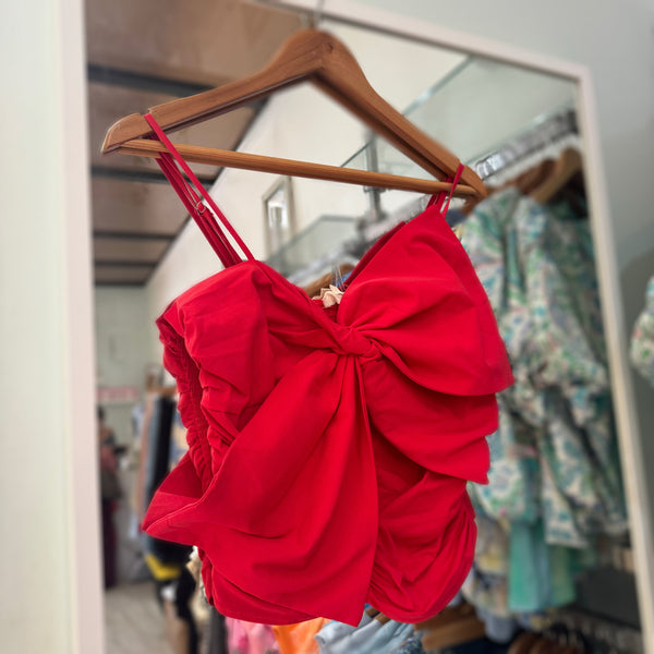 Red Front Bow Top - Peplum Clothing