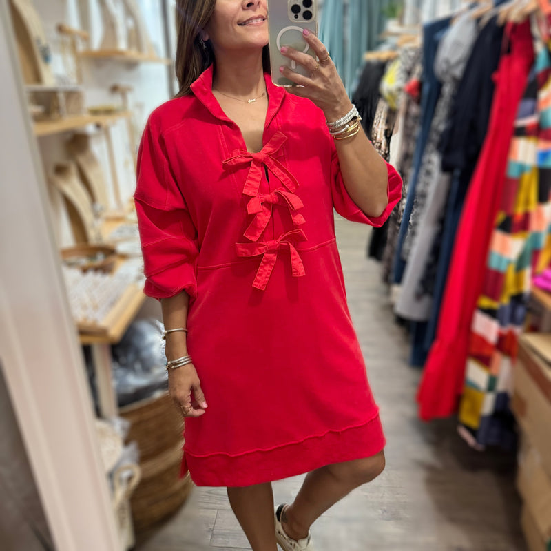 Red Front Bows Dress - Peplum Clothing