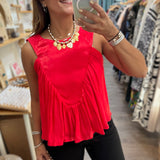 Red Front Detail Top - Peplum Clothing