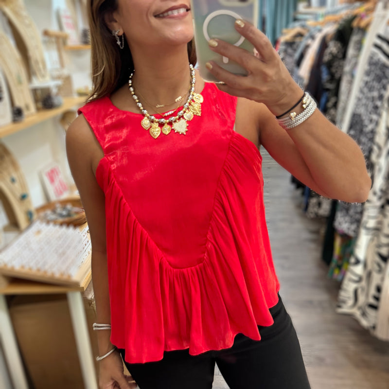 Red Front Detail Top - Peplum Clothing