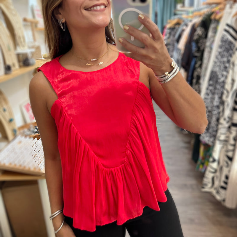 Red Front Detail Top - Peplum Clothing