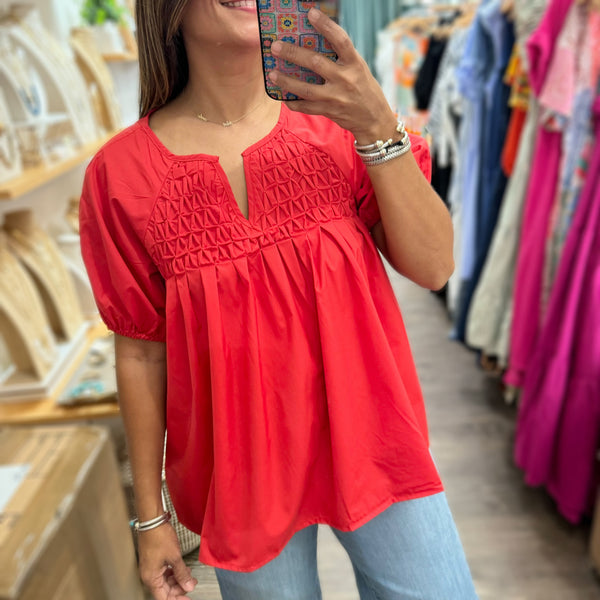 Red Front Detail V-Neck Top - Peplum Clothing