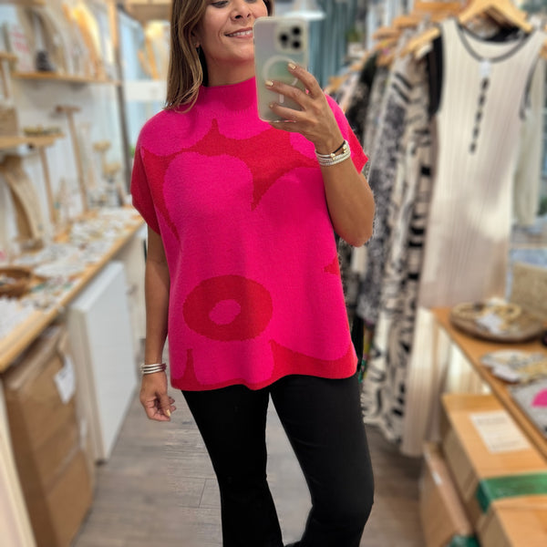 Red & Fuchsia Flower Top - Peplum Clothing