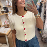 Red Heart Buttons Cardigan/Top - Peplum Clothing