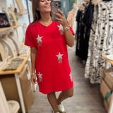 Red Stars & Fringes Dress - Peplum Clothing