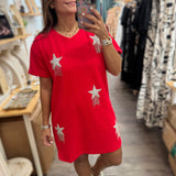 Red Stars & Fringes Dress - Peplum Clothing