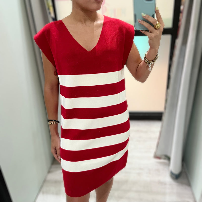 Red Stripes Dress - Peplum Clothing