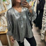 Silver Metallic Dolman Sleeve Top - Peplum Clothing