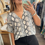 Snake Print V - Neck Top - Peplum Clothing