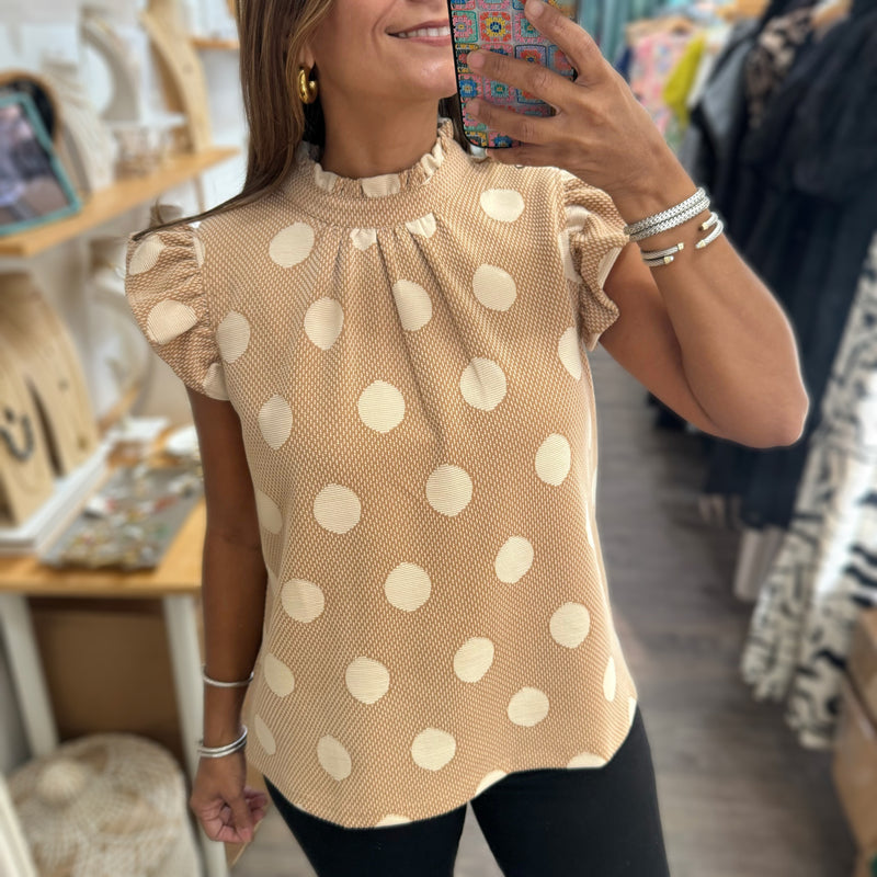 Taupe Polka Dots Top - Peplum Clothing