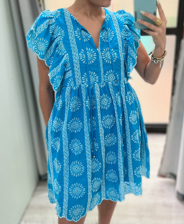 Turquoise Embroidered Dress - Peplum Clothing