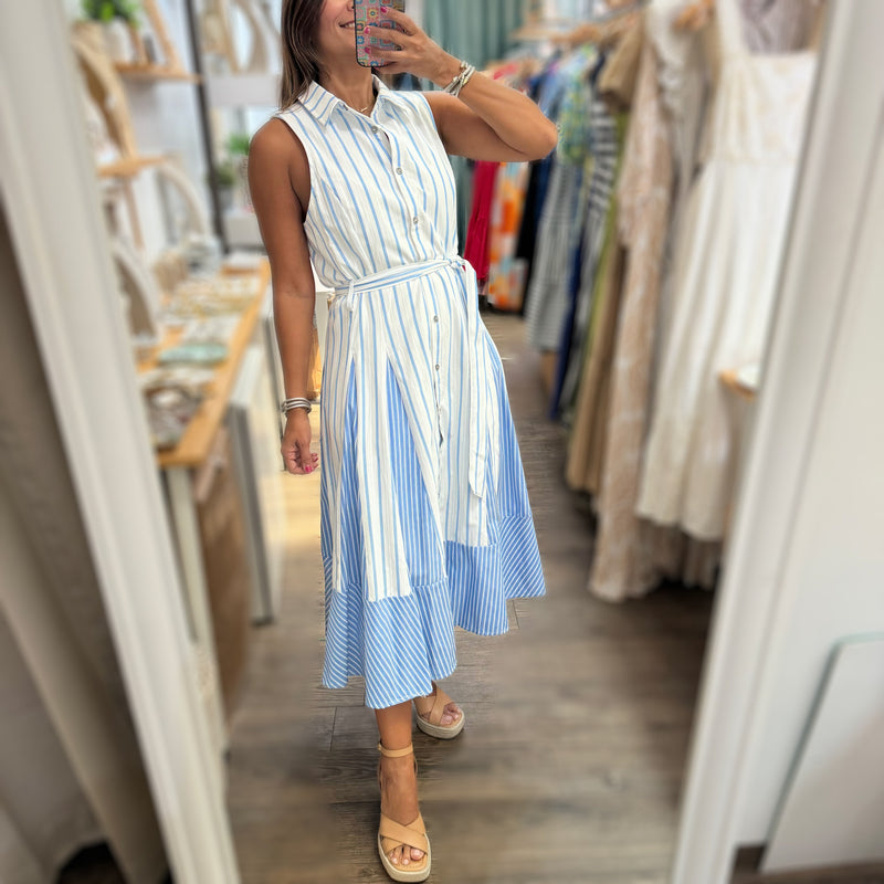 Two Tone Blue Stripes Dress - Peplum Clothing