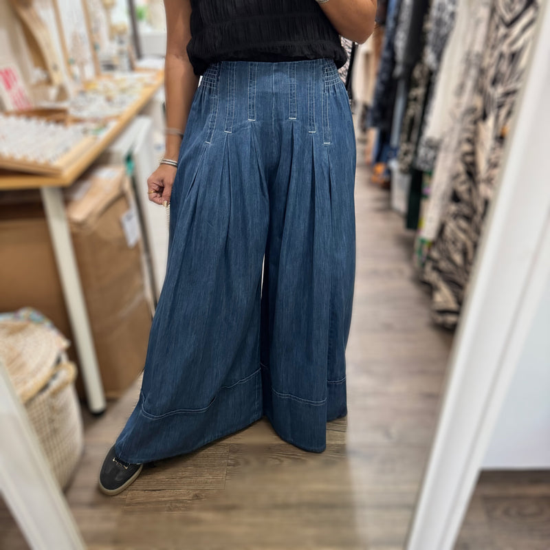 Waist Detail Wide Leg Denim - Peplum Clothing