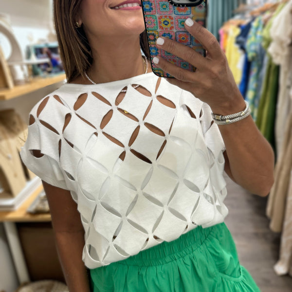 White Cut Out Detail Top - Peplum Clothing