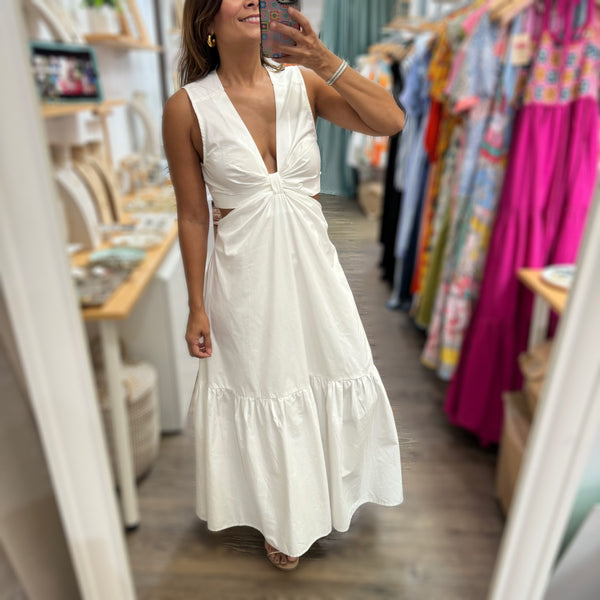 White Cut-Out Maxi Dress - Peplum Clothing