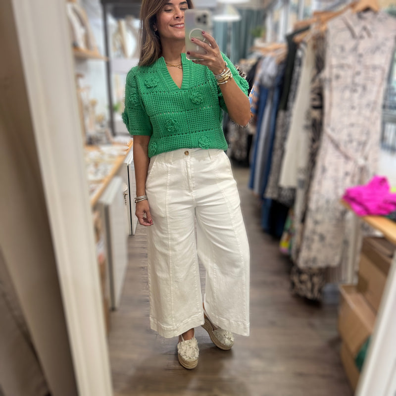 White Denim Cropped Pant - Peplum Clothing