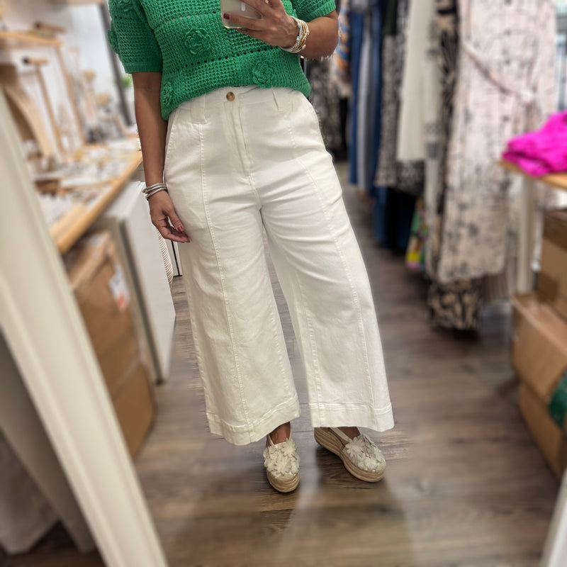 White Denim Cropped Pant - Peplum Clothing