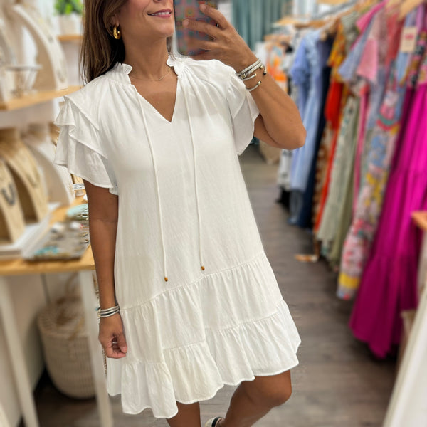 White Drop Waist Dress - Peplum Clothing