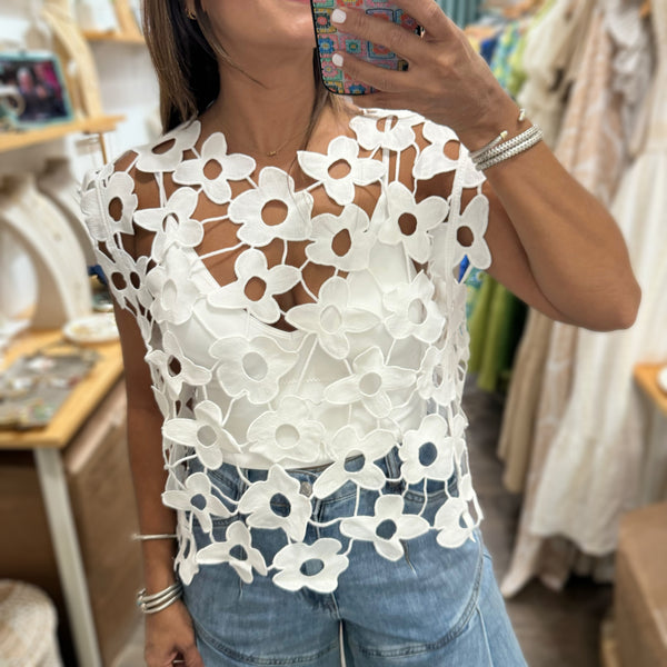 White Floral Lace Top - Peplum Clothing