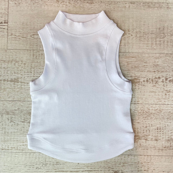 White Hi-Neck Ribbed Tank Top - Peplum Clothing