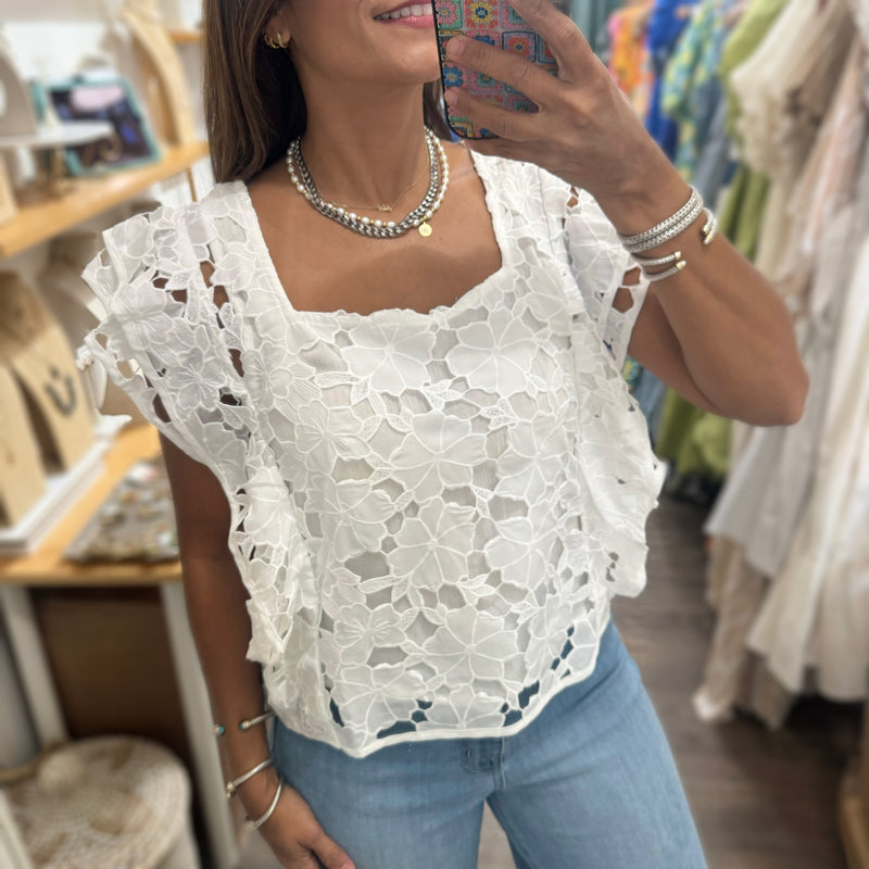 White Lace Top - Peplum Clothing