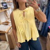 Yellow Front Ties Top - Peplum Clothing