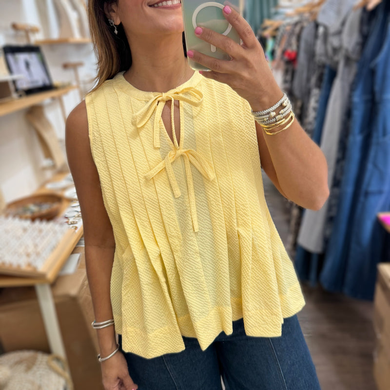 Yellow Front Ties Top - Peplum Clothing