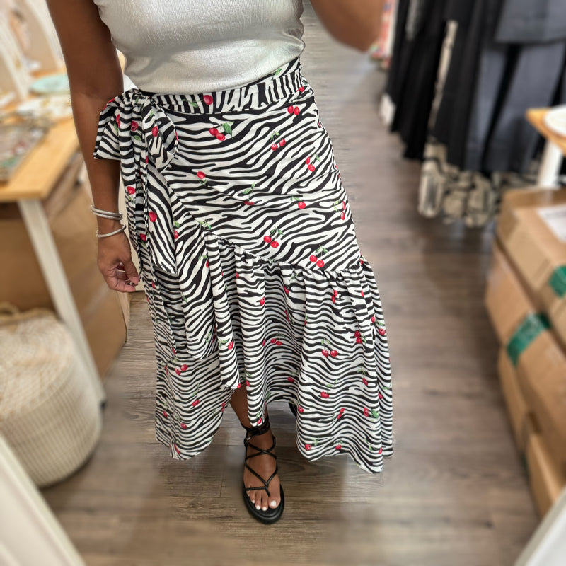 Zebra & Cherry Print Wrap Around Skirt - Peplum Clothing