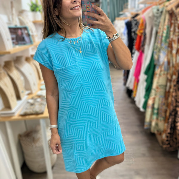 Aqua Textured T-Shirt Dress - Peplum Clothing