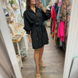 Black Bow Detail Shirt Dress - Peplum Clothing