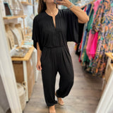 Black Kimono Sleeves Jumpsuit - Peplum Clothing