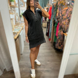 Black Zip Front Dress - Peplum Clothing